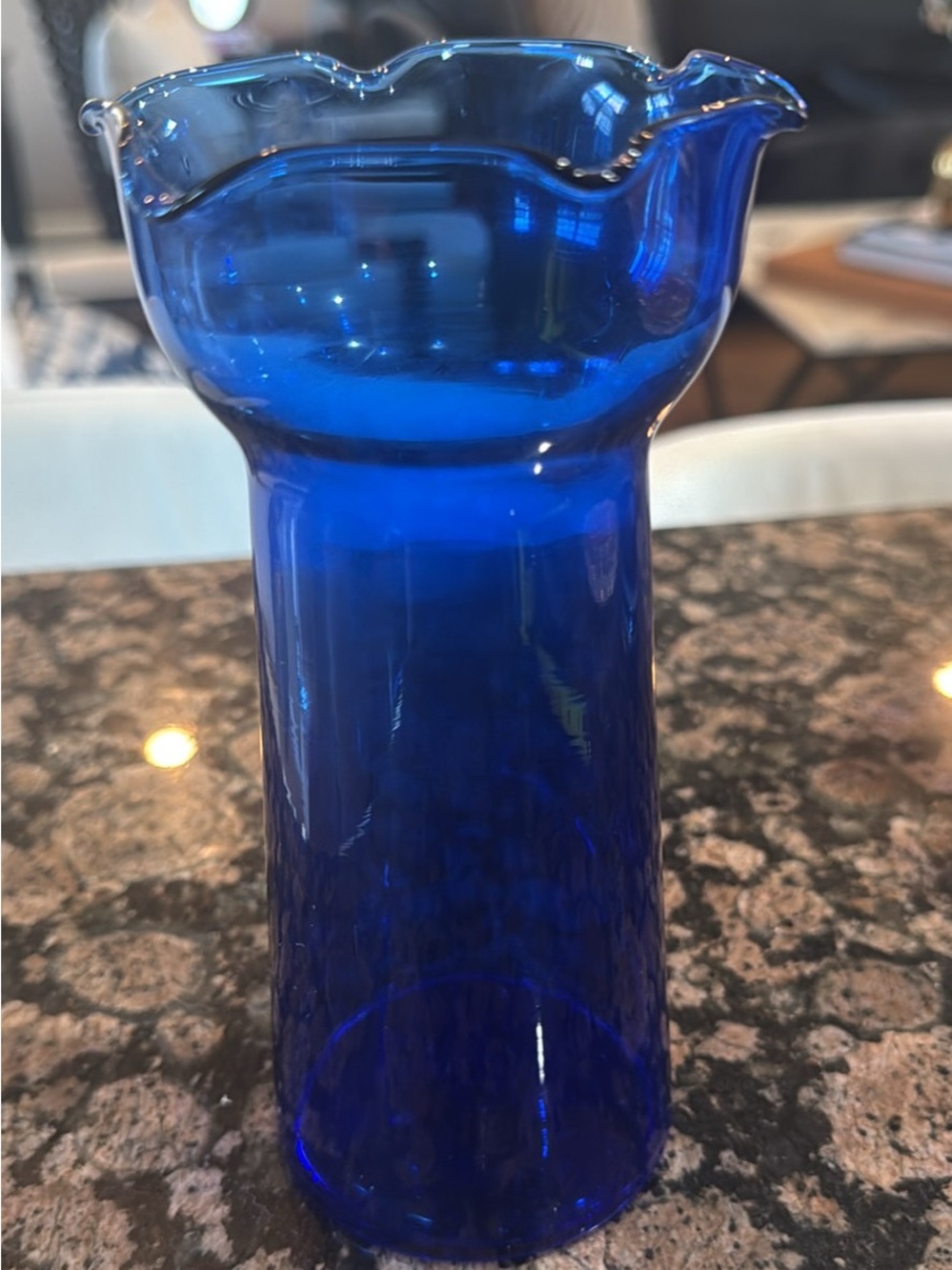 Vintage Cobalt Blue Glass Vase Ruffled Scalloped Rim Flared Tulip Chimney 7"